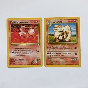 Pokémon Blaine’s Growlithe & Arcanine vintage trading playing cards collectible